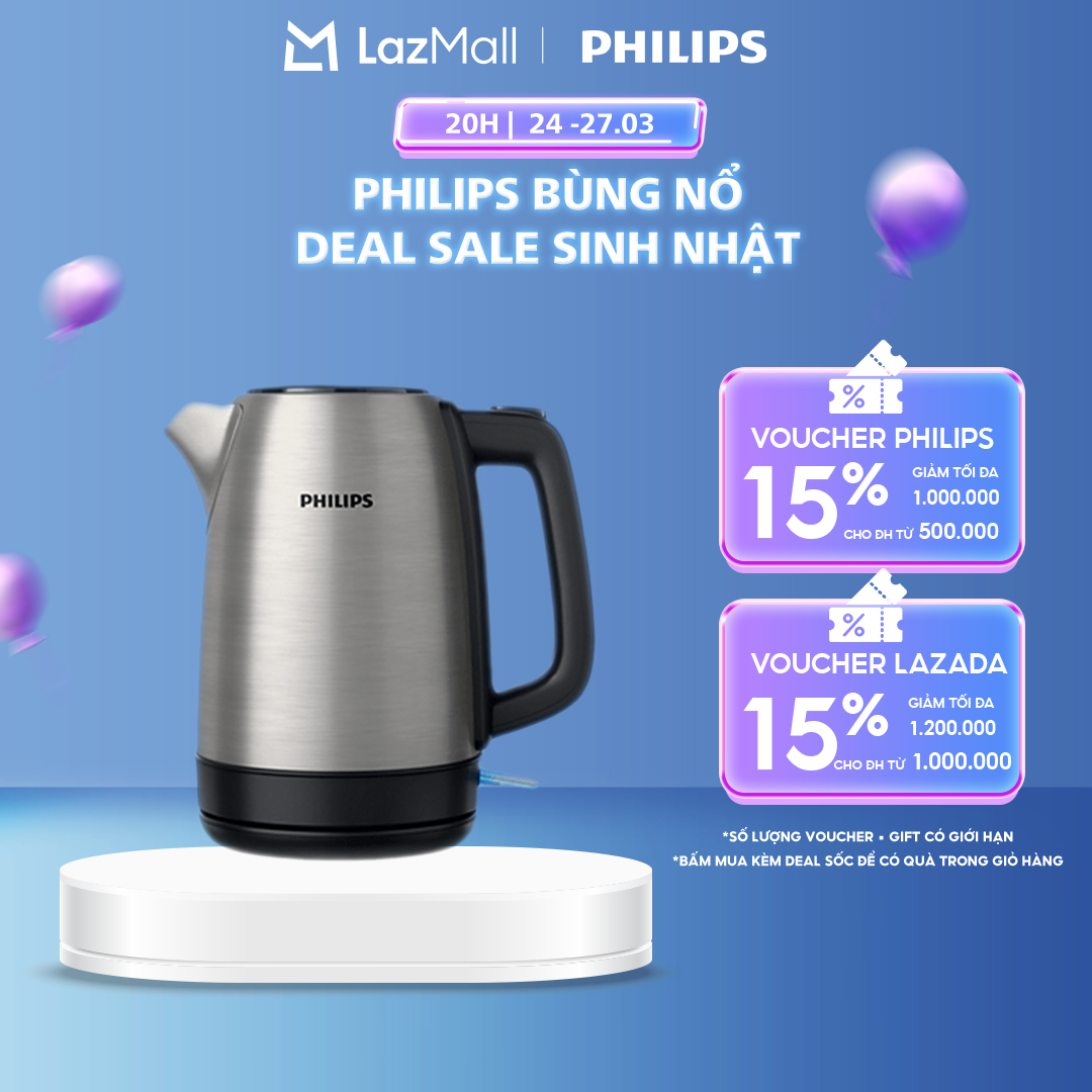 Ấm Đun Siêu Tốc Philips HD9350/90, 1.7L, Thép Không Gỉ, Công Suất 2200W - Hàng Chính Hãng
