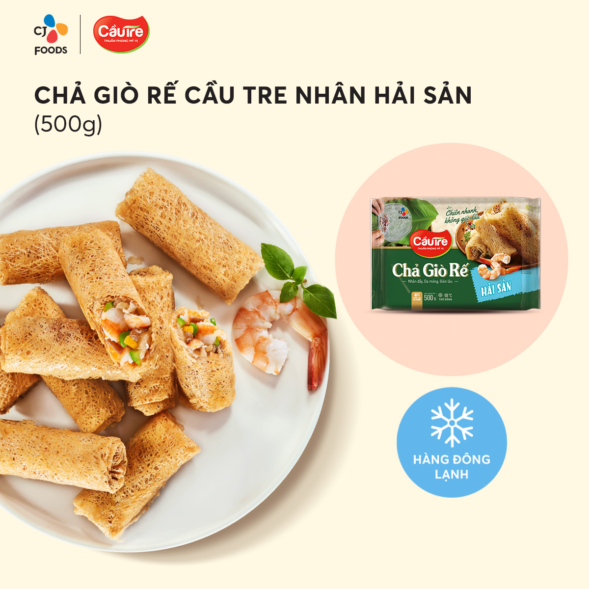 [Hỏa tốc] Chả giò rế Cầu Tre 500g (nhân Chay/ nhân Hải sản/nhân Thịt)