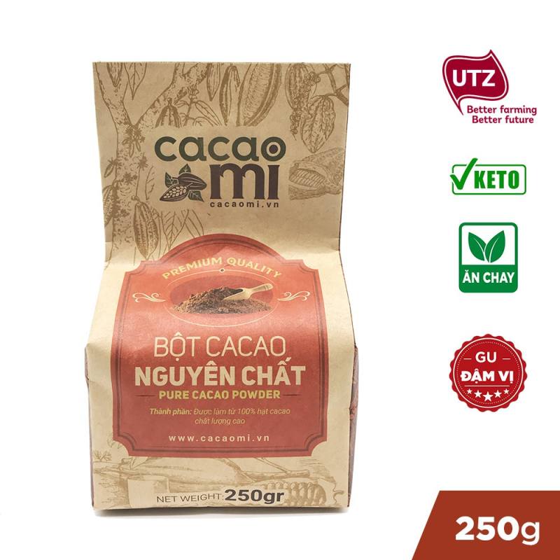 Bột cacao nguyên chất không đường CACAOMI Premium - Thức uống socola nóng đậm vị ca cao chuyên pha chế sô cô la nóng trà sữa milo dầm bphù hợp ăn kiêng giảm cân Keto Eatclean ăn chay thực dưỡng healthy chuẩn xuất khẩu 250g