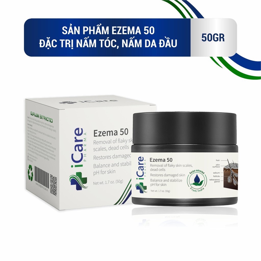 Ezema 50 - Cao Ngăn Ngừa Nấm Tóc Nấm Da Đầu - Giải Pháp Hiệu Quả Cho Nấm Da Viêm Da Tiết Bã Nhờn Không Tái Phát Thương Hiệu Dược Icare Pharma