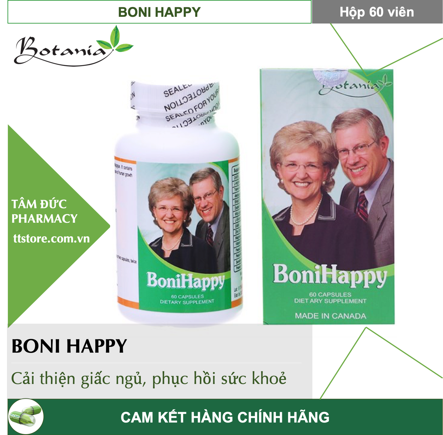 [Hcm]Bonihappy [Hộp 60 Viên] - Giúp Ngủ Ngon Cải Thiện Trí Nhớ Cho Người Cao Tuổi [Boni Happy/Bonisleep]