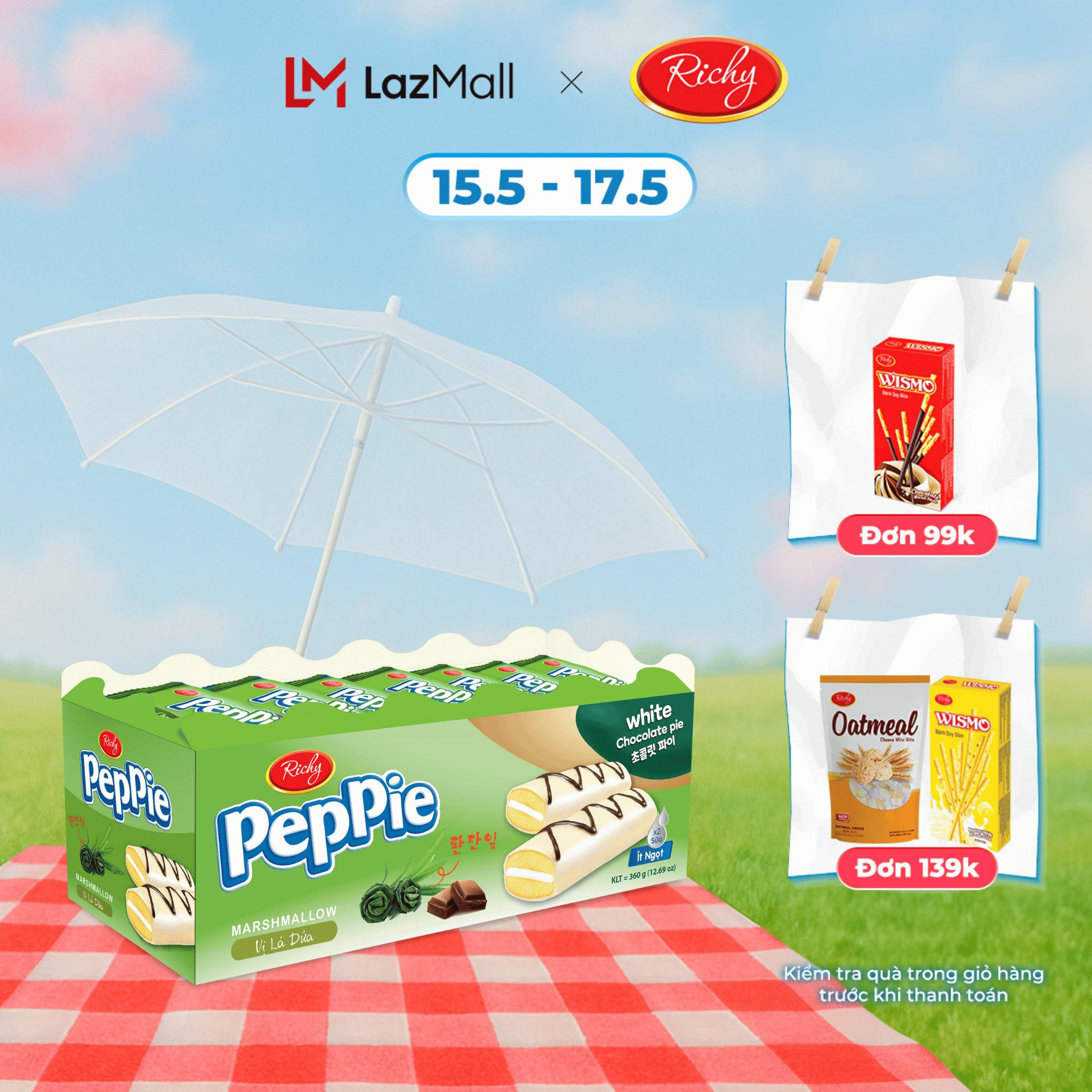 Bánh Peppie Richy Khay 360g Vị Lá Dứa