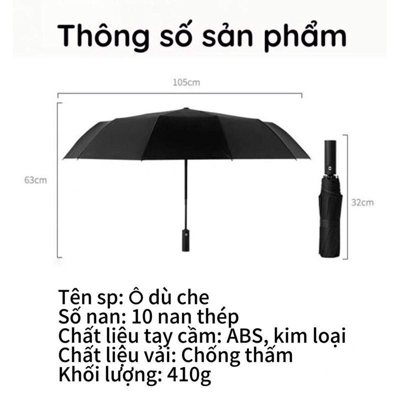 Ô gấp gọn tự động 10 nan chống tia UV che nắng che mưa