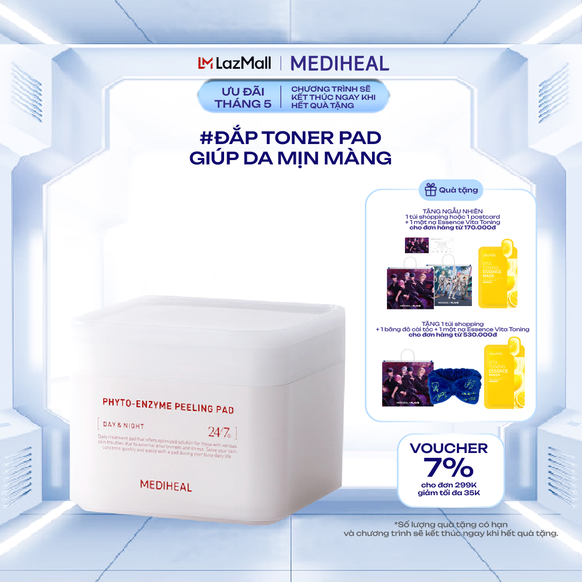 Hộp 90 miếng toner pad Mediheal Tẩy Tế Bào Chết Phyto-enzyme Peeling Pad 90 pads