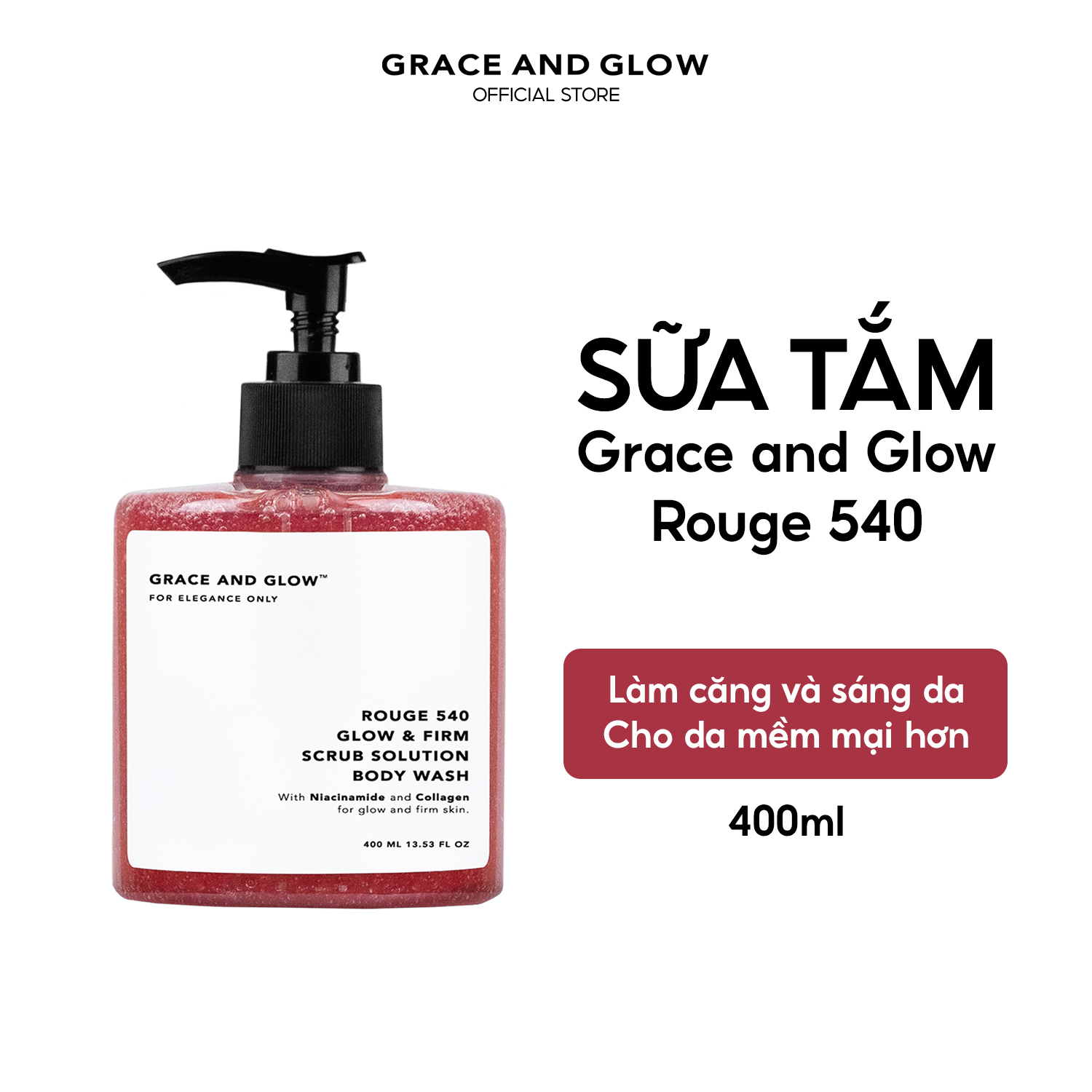 Sữa tắm trắng da hỗ trợ dưỡng ẩm tẩy da chết Grace and Glow nước hoa Body Wash 400ml Niacinamide lưu