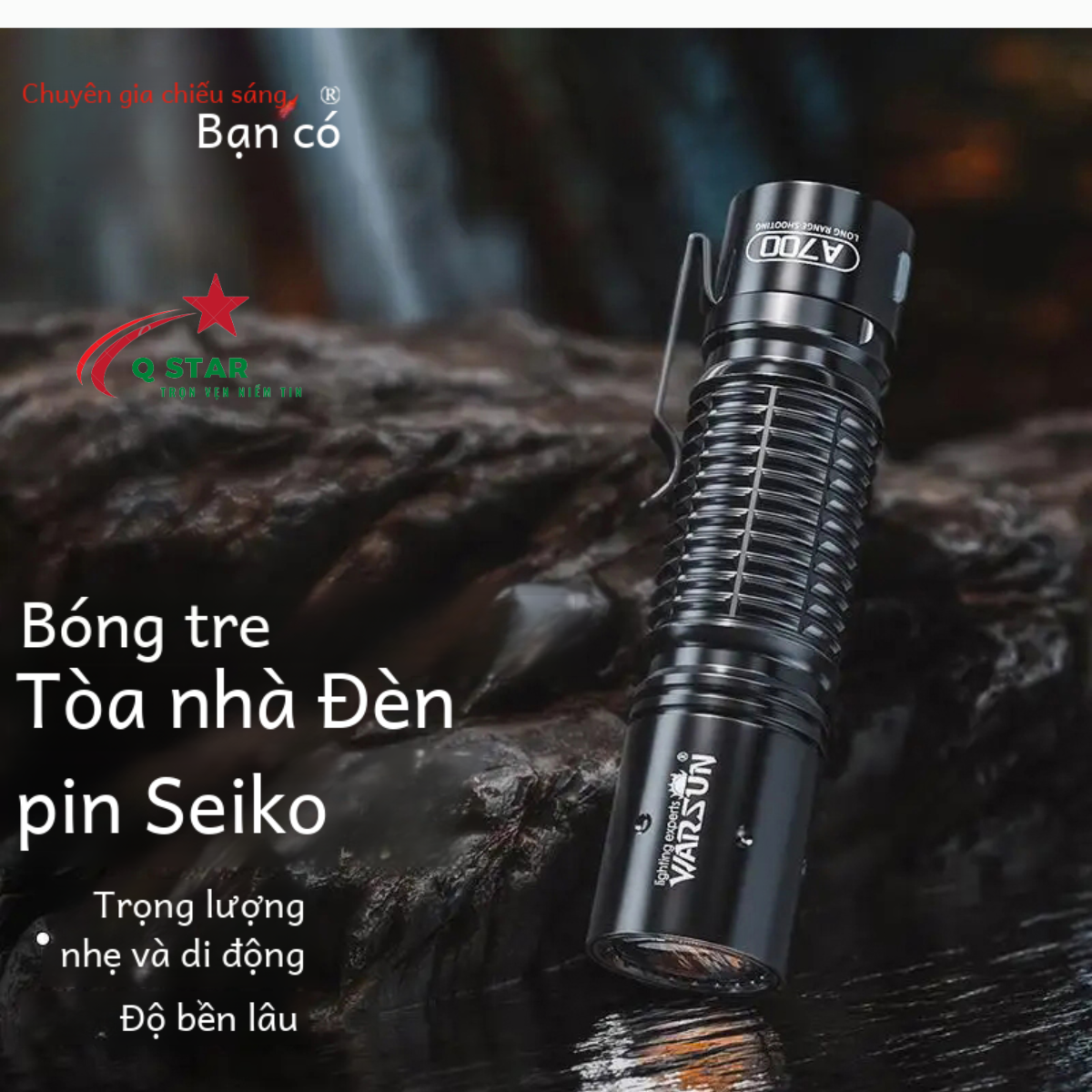 Đèn Pin Cầm Tay Mini Siêu Sáng Warsun A700 Sáng Đạt 1000lume Xa 300m Full Kim Loại Pin 2000mah Sạc T