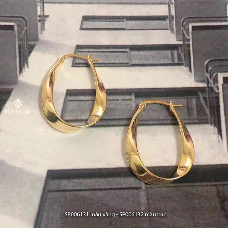 Bông tai nữ chuôi bạc 925 Eleanor Accessories khuyên tai dáng tròn viền xoắn phụ kiện trang sức 6131