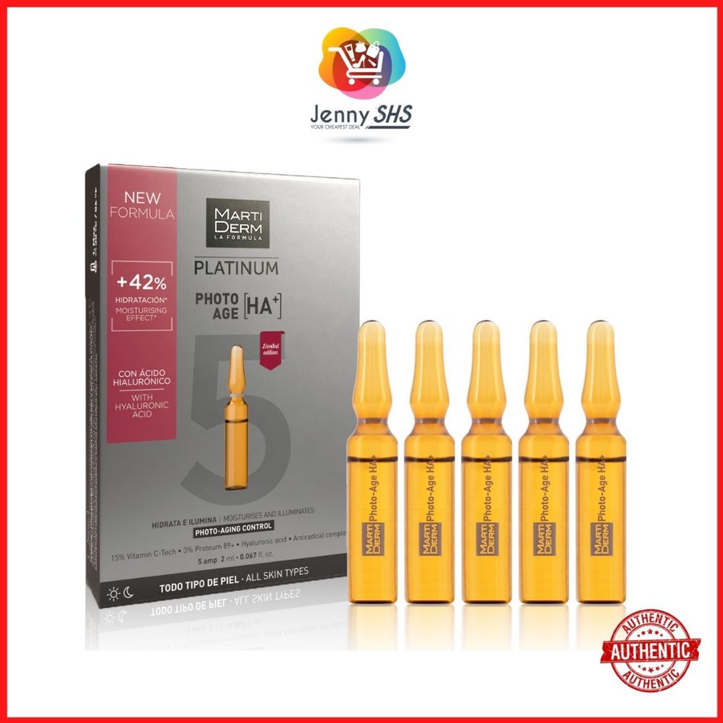 Tinh chất MartiDerm Platinum Photo Age HA+ và 15% Vitamin C Nguyên Chất (Hộp 5 ống - Tặng dụng cụ cắt ống)