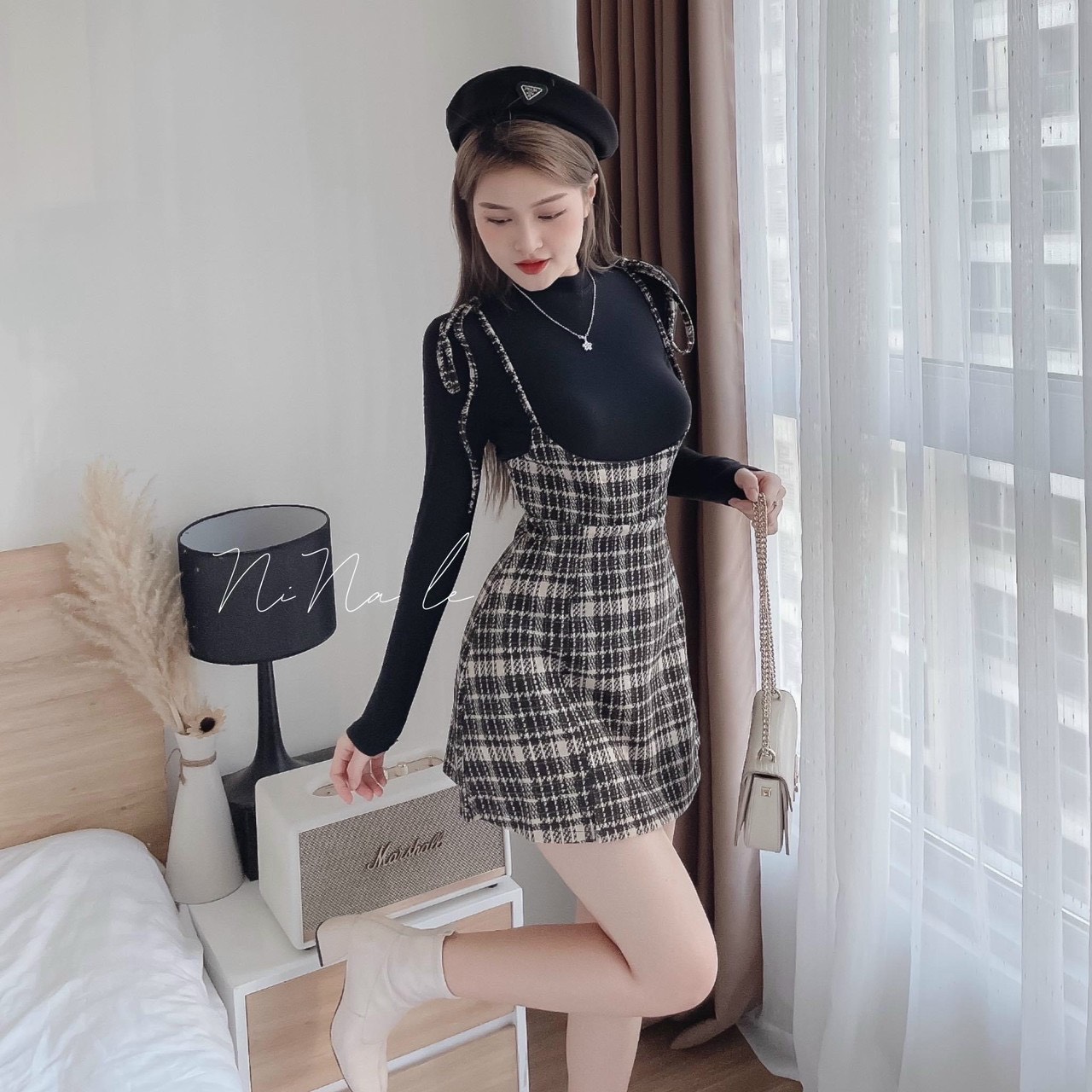 Set yếm nhung vintage kèm áo babydoll cổ sen tiểu thư, Váy yếm vintage  phong cách Hàn Quốc - Tìm Voucher