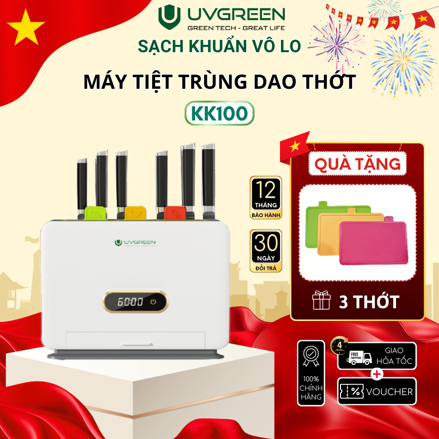 Máy tiệt trùng sấy khô dao thớt UVGREEN KK100 - Sấy Khô 70°C Khử khuẩn UVC 99.99% Công Nghệ UVC LED