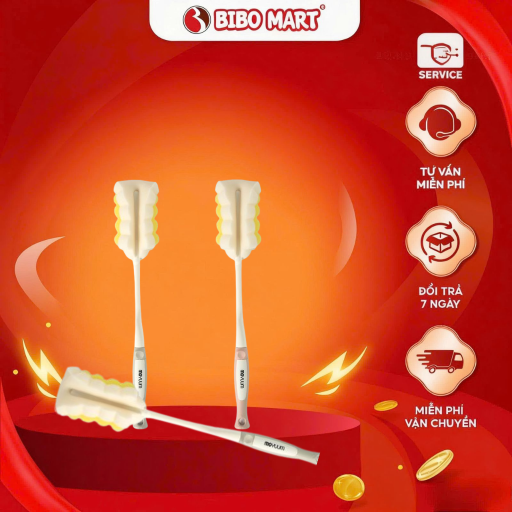 Cọ Rửa Bình Sữa Moyuum Mút Kép Màu Be Xám Sáng dễ dàng vệ sinh bình sữa nhanh chóng tiện lợi-Bibomart