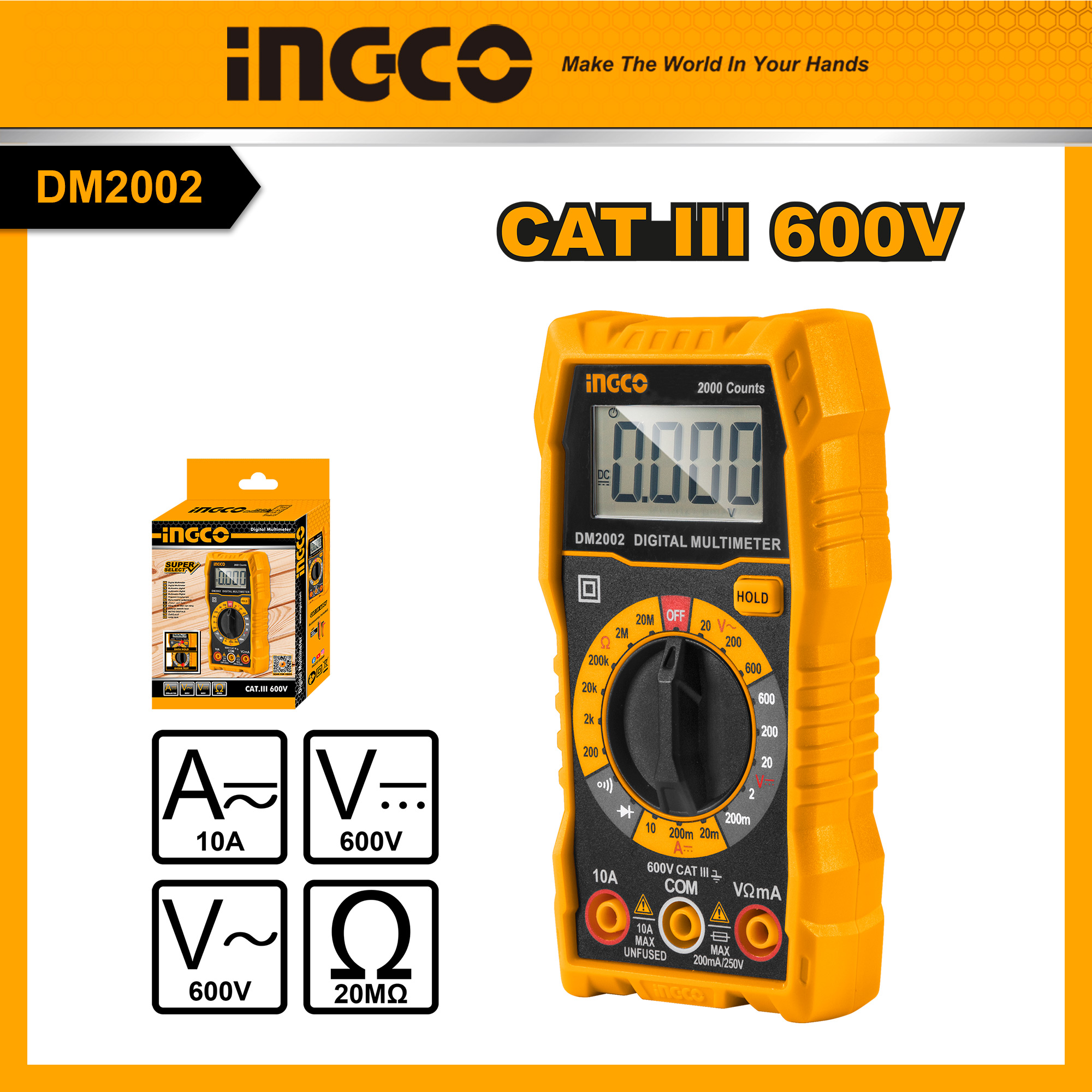 INGCO DM2002 "Đồng hồ đo điện vạn năng (2000 số đếm)