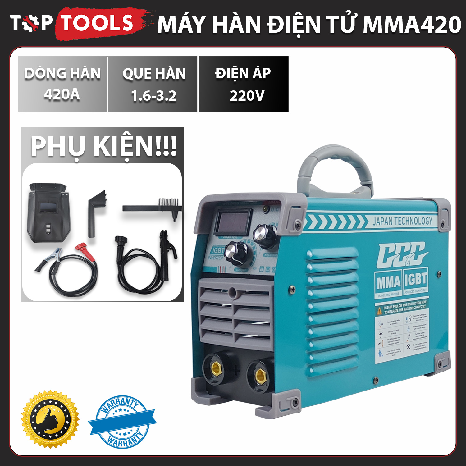 Máy hàn điện tử mini MMA420 Hàn sắt thép inox Hàn kéo que 2.5 - 3.2 Công nghệ inverter tiết kiệm điệ