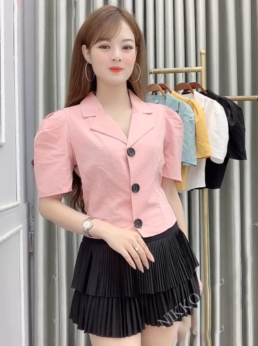 Áo Kiểu Cổ Vest Croptop Hàn Quốc Tay Phồng Công Sở Thời Trang Đẹp[Giá gốc tận xưởng] ÁO KIỂU CÔNG SỞ