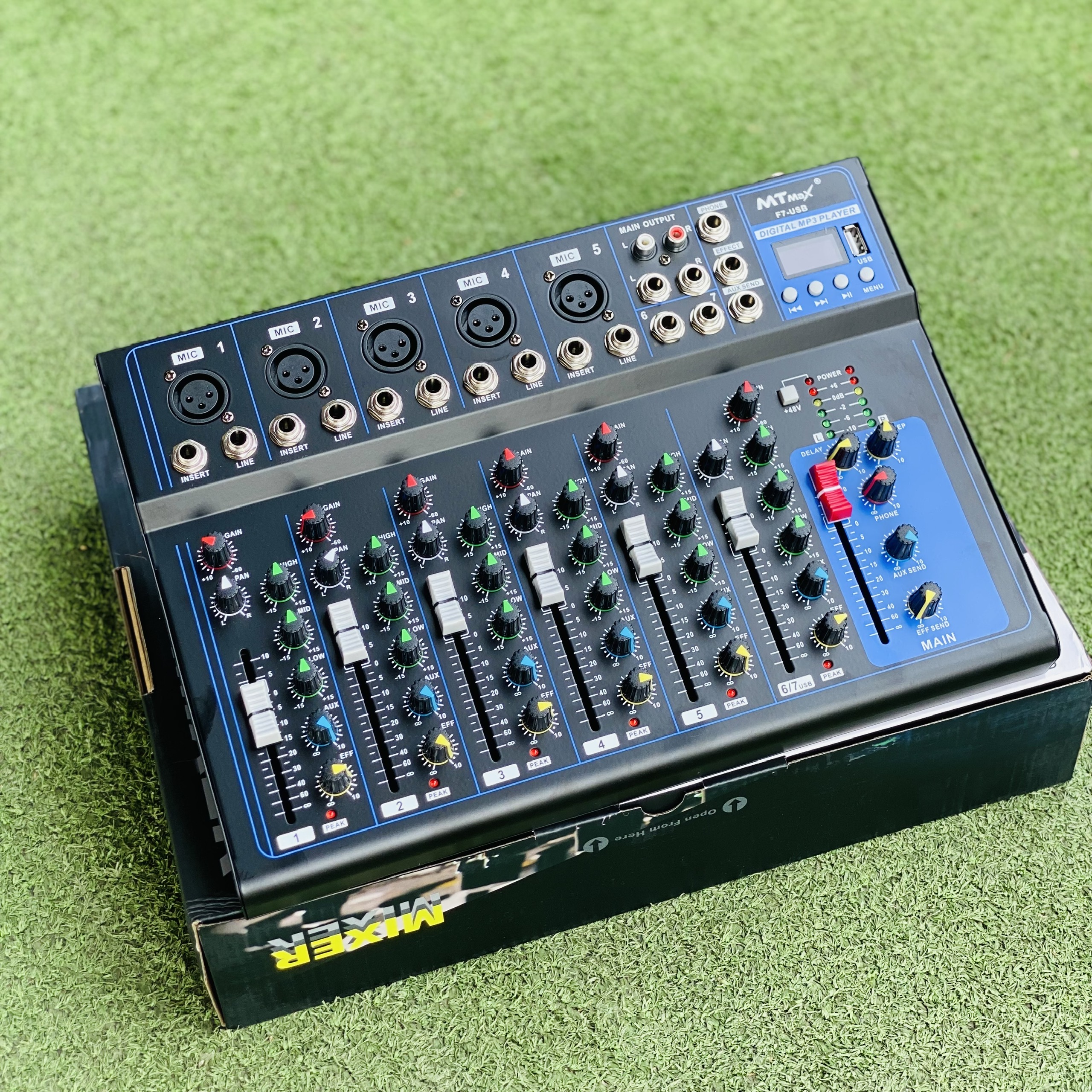 [Tặng dây kết nối] Bàn trộn Mixer MTMax F7 BT - 7 kênh cao cấp - Có bluetooth chống hú tốt - Màn hìn