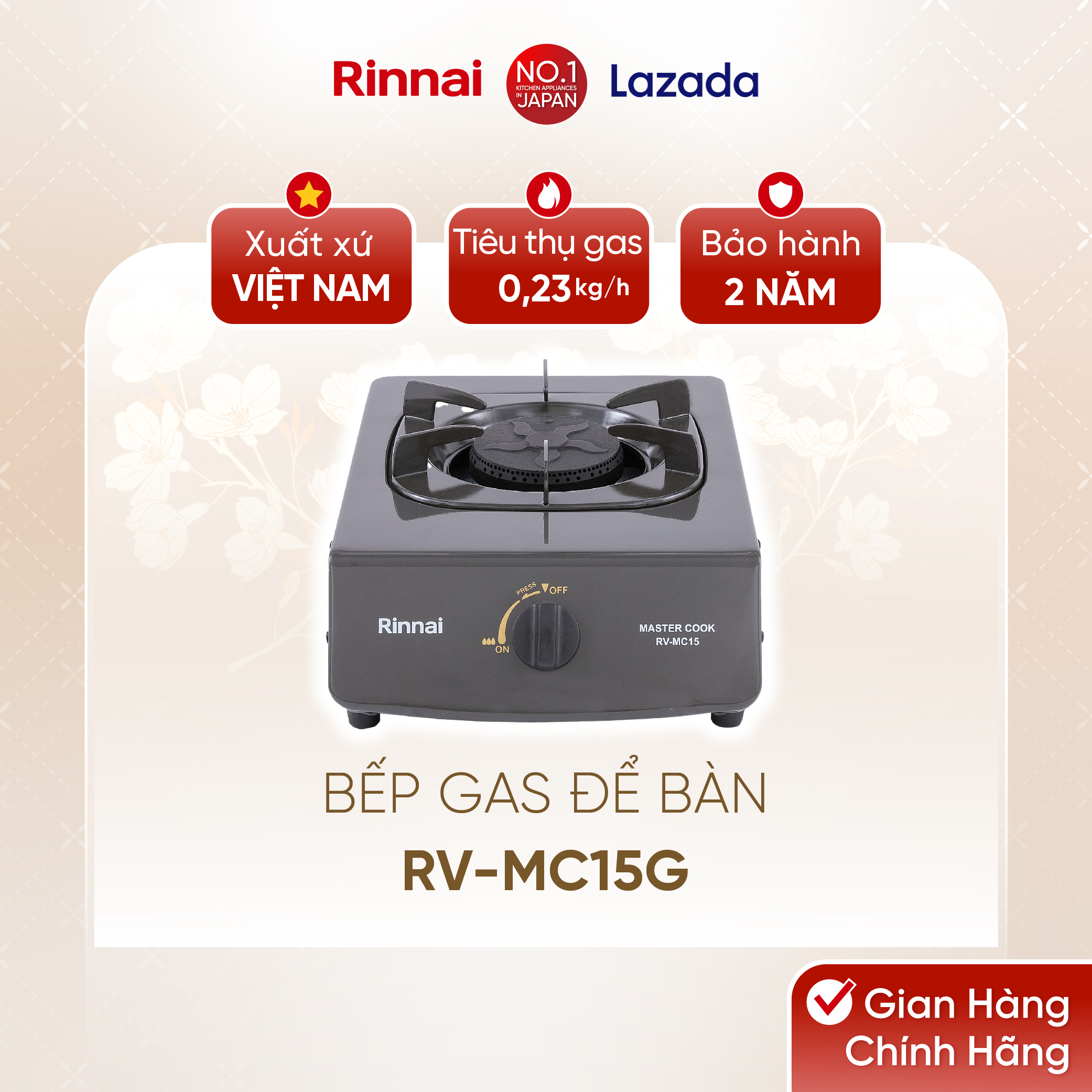 Bếp gas đơn Rinnai RV-MC15G mặt bếp men và kiềng bếp men - Hàng chính hãng.