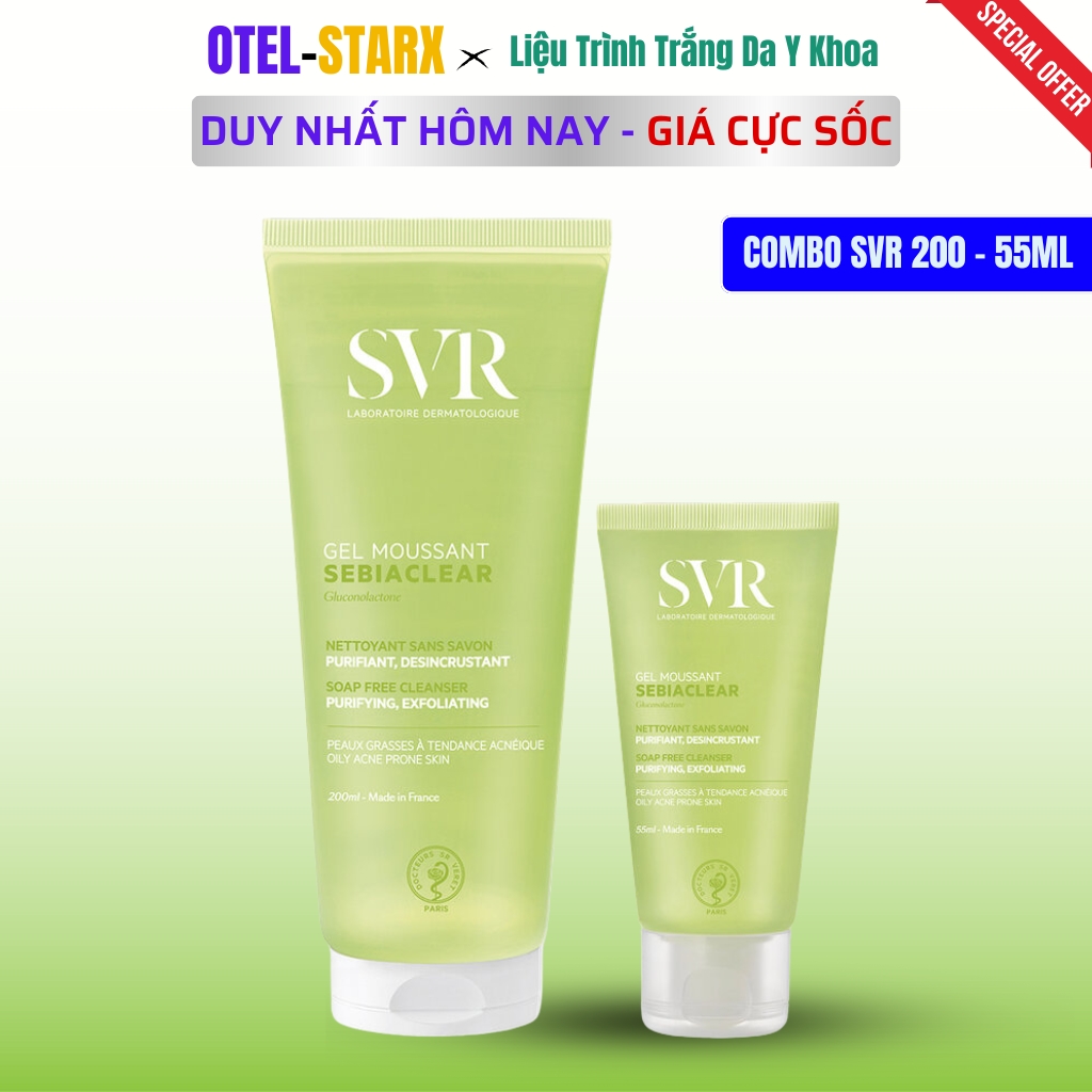 Gel Rửa Mặt SVR Không Chứa Xà Phòng Da Dầu Mụn Kiểm Soát Nhờn 400ml  OTEL STARX OVR-CS400 Sebiaclear