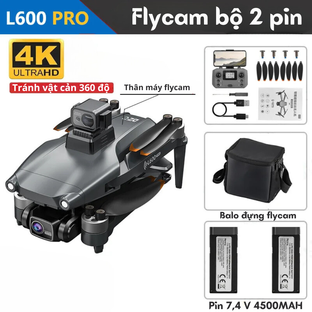 Máy bay flycam Drone Camera 4K HD L600 Pro Max Fly cam định vị G.P.S chống rung 3 trục tốt hơn flyca