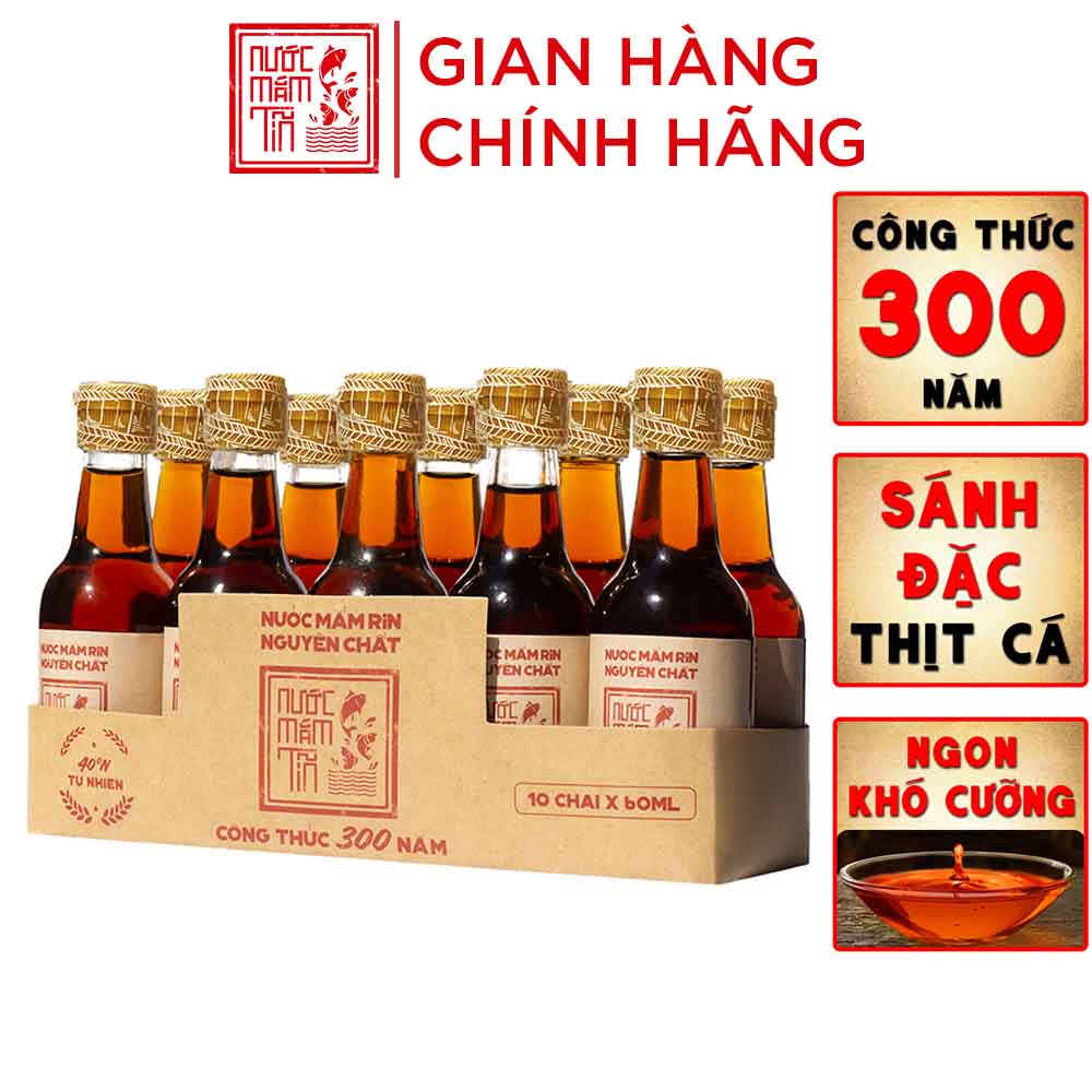 Lốc 10 chai nước mắm Nhãn đỏ du lịch độ đạm 40N chai thuỷ tinh mini 60ml rin nguyên chất truyền thốn