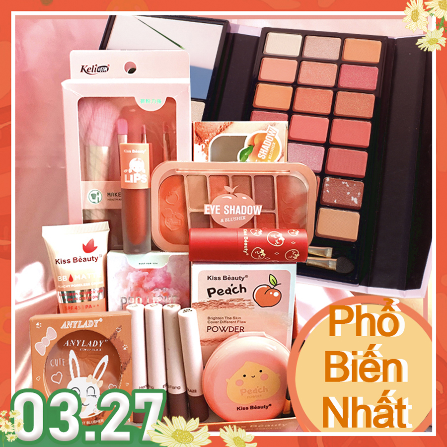 [Hcm]【Kiss Belle Shop】Trọn Bộ Mỹ Phẩm Trang Điểm Chuyên Nghiệp 12 Món Đầy Đủ Nhất (1X Bộ Cọ Trang Điểm 4 Món+1Xbb Kem +1X Phấn Phủ Trang Điểm +2X Khay Trang Điểm +1X Má Hồng +1X Mascara +1X Kẻ Mắt +3X Son Bóng +1X Son Môi)