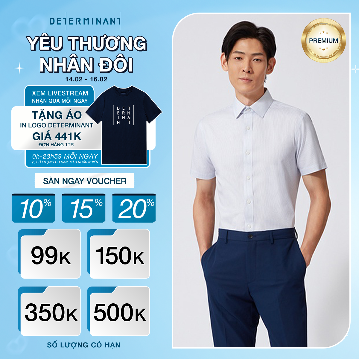 Áo sơ mi nam công sở tay ngắn - dáng suông DETERMINANT Cotton - chống nhăn - kháng khuẩn - 301- màu 