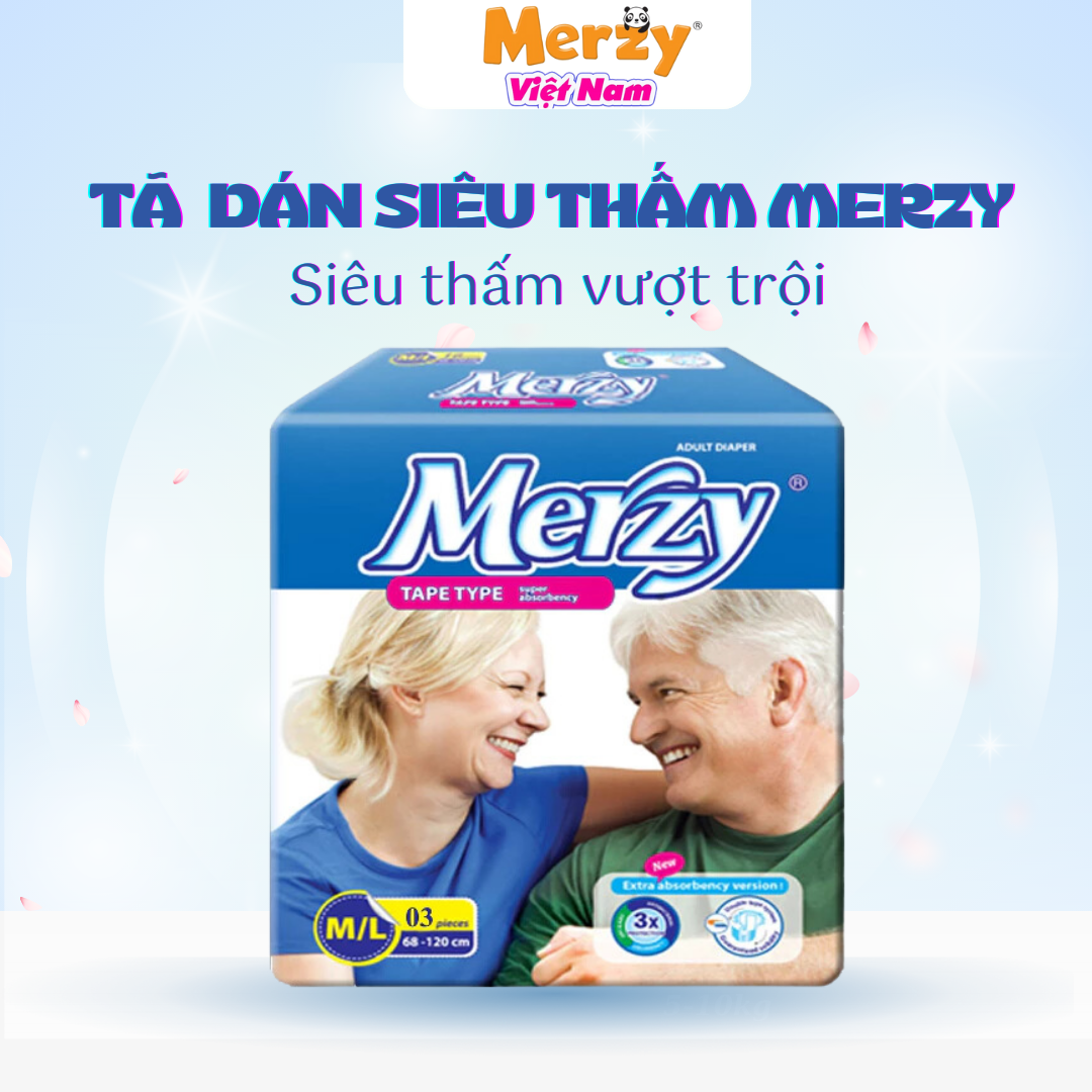 Tã người già Merzy bỉm người già size m/l 3 miếng bỉm người lớn khô thoáng siêu thấm