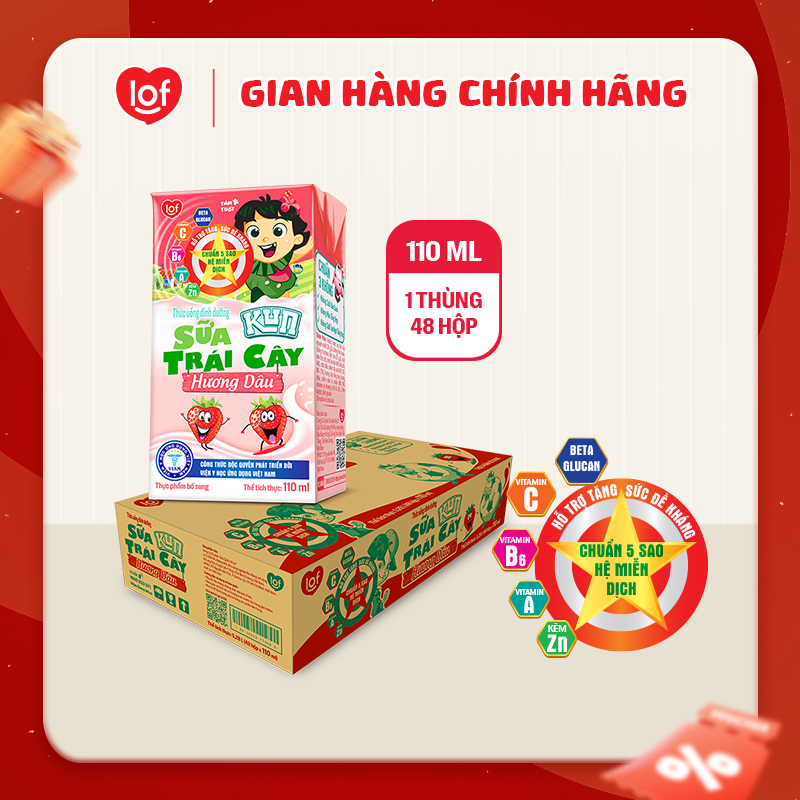 Sữa trái cây KUN vị dâu thùng 48 hộp x 110ml