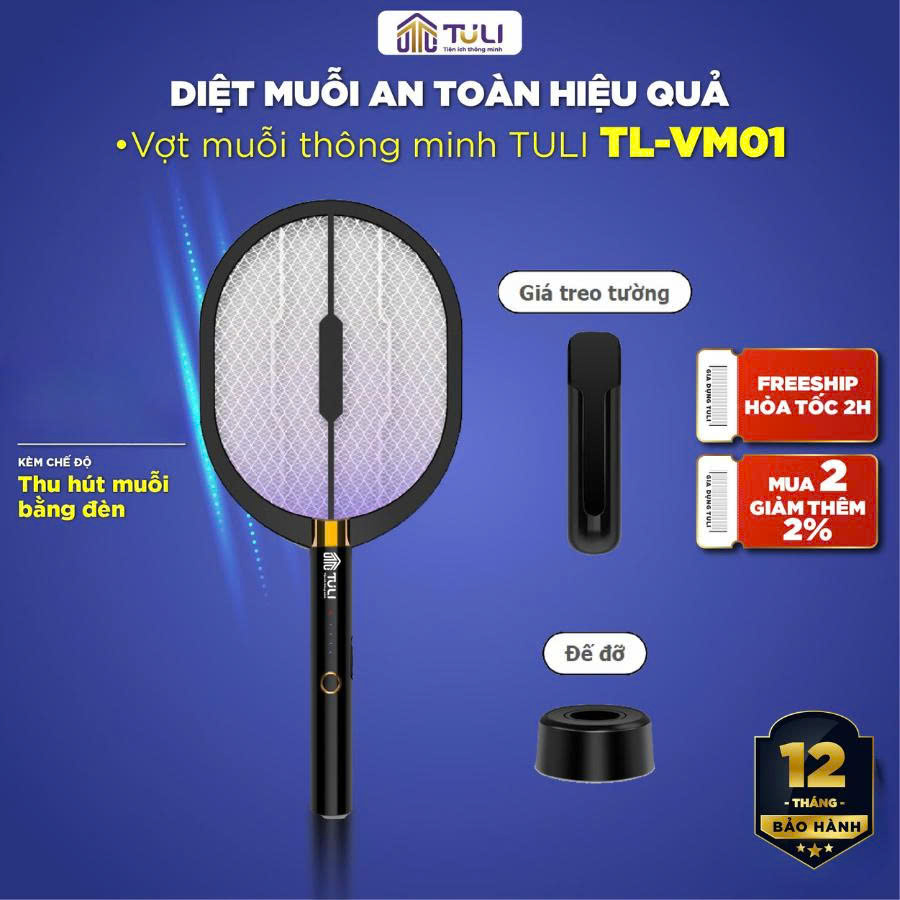 Vợt Muỗi Thông Minh TULI TL-VM01 - Thiết Bị Diệt Muỗi Hiệu Quả, Màu Đen, Pin Sạc