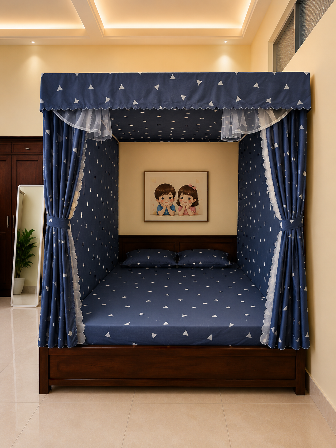 Mùng ngủ cho bé Quỳnh Anh Màn chống muỗi riêng tư 1m2/1m4/1m5/1m8/2m2 Chiều cao 1m7 Có rèm Lắp đặt không cần khoan tường