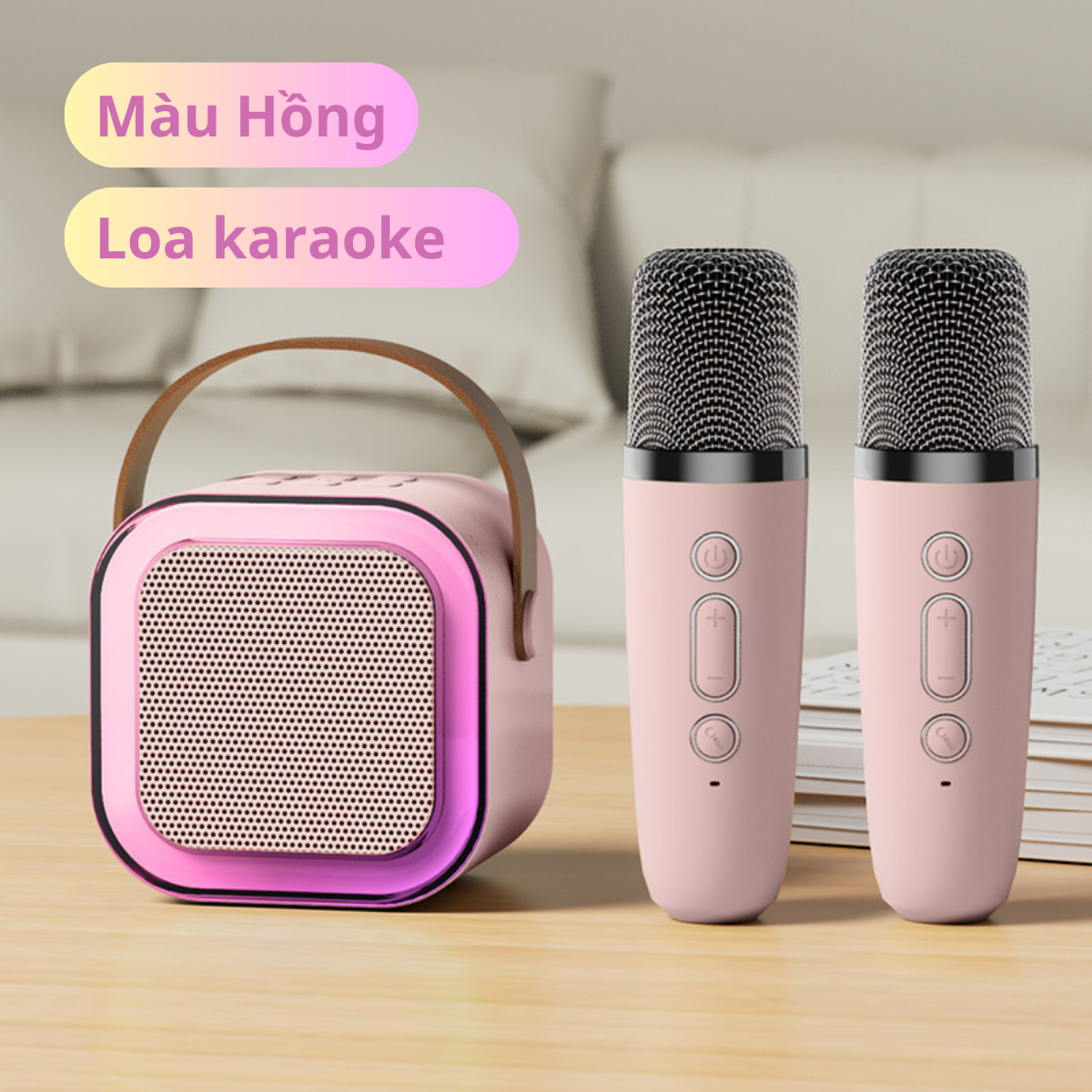 Bộ Loa Karaoke Kèm 2 Mic Hát Mini Không Dây Âm Thanh Tuyệt Đỉnh Bass Cực Chất Có Đèn Led Quanh Viền Kiểu Dáng Nhỏ Gọn