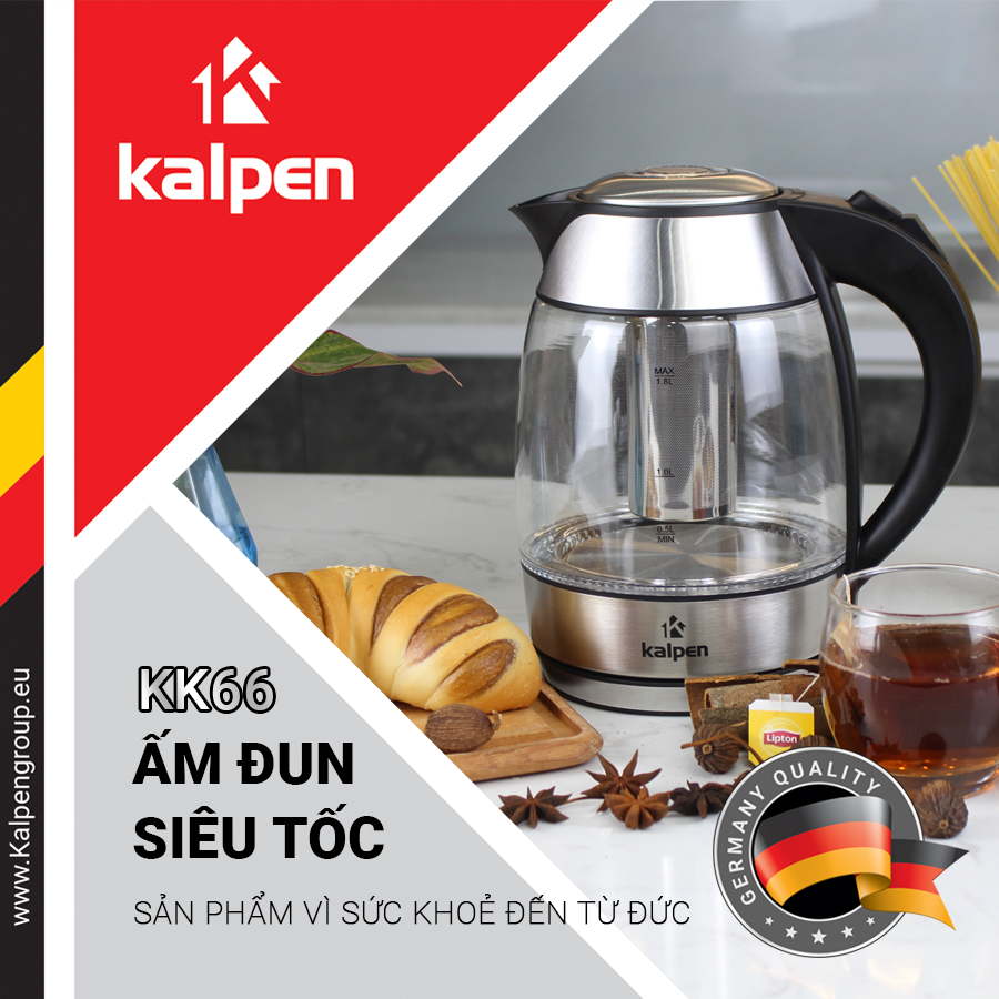 Ấm đun nước siêu tốc thủy tinh Kalpen KK66 - Điện Máy Tiện Lợi 247 - Giao hàng miễn phí
