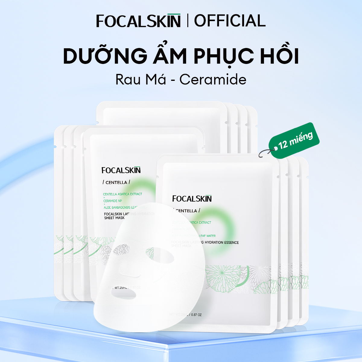 FOCALSKIN Mặt Nạ Giấy B5 RAU MÁ 5X Ceramide 5X Cấp Ẩm Phục Hồi Da Tổn Thương 25ml | Mask giấy dưỡng 