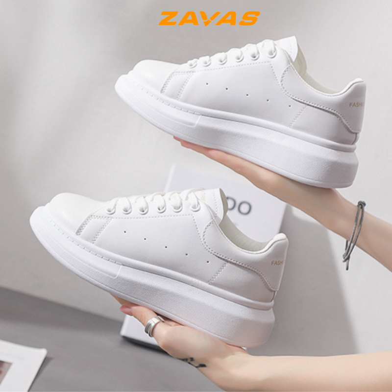 Giày thể thao sneaker nữ ZAVAS đế cao 4cm màu trắng bằng da mang êm chân phong cách mc ulzzang - S38