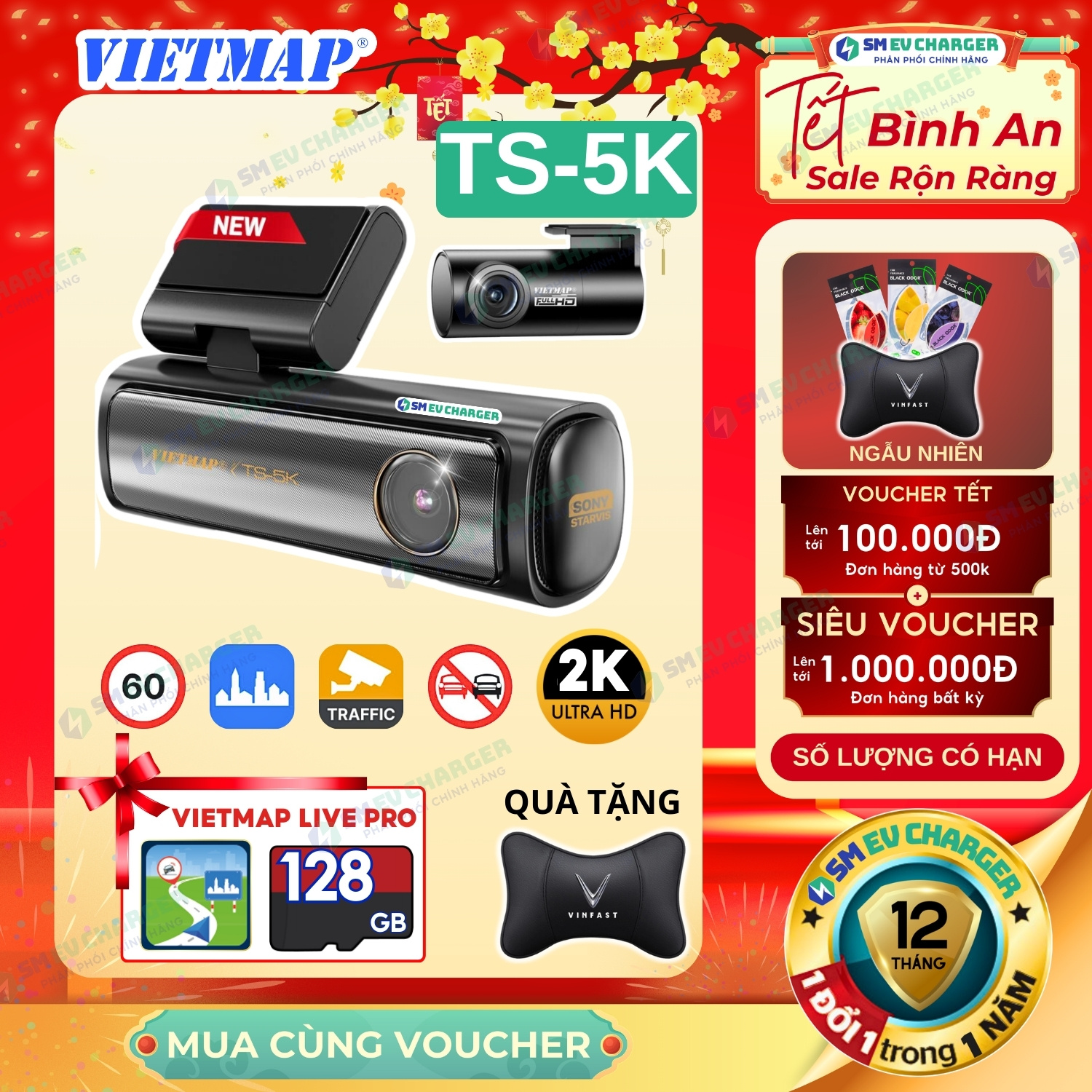 VIETMAP TS-5K (128GB) Tặng Vietmap Live Camera Hành Trình Ô Tô 4K Cảnh báo giao thông | SMEV Phân Ph