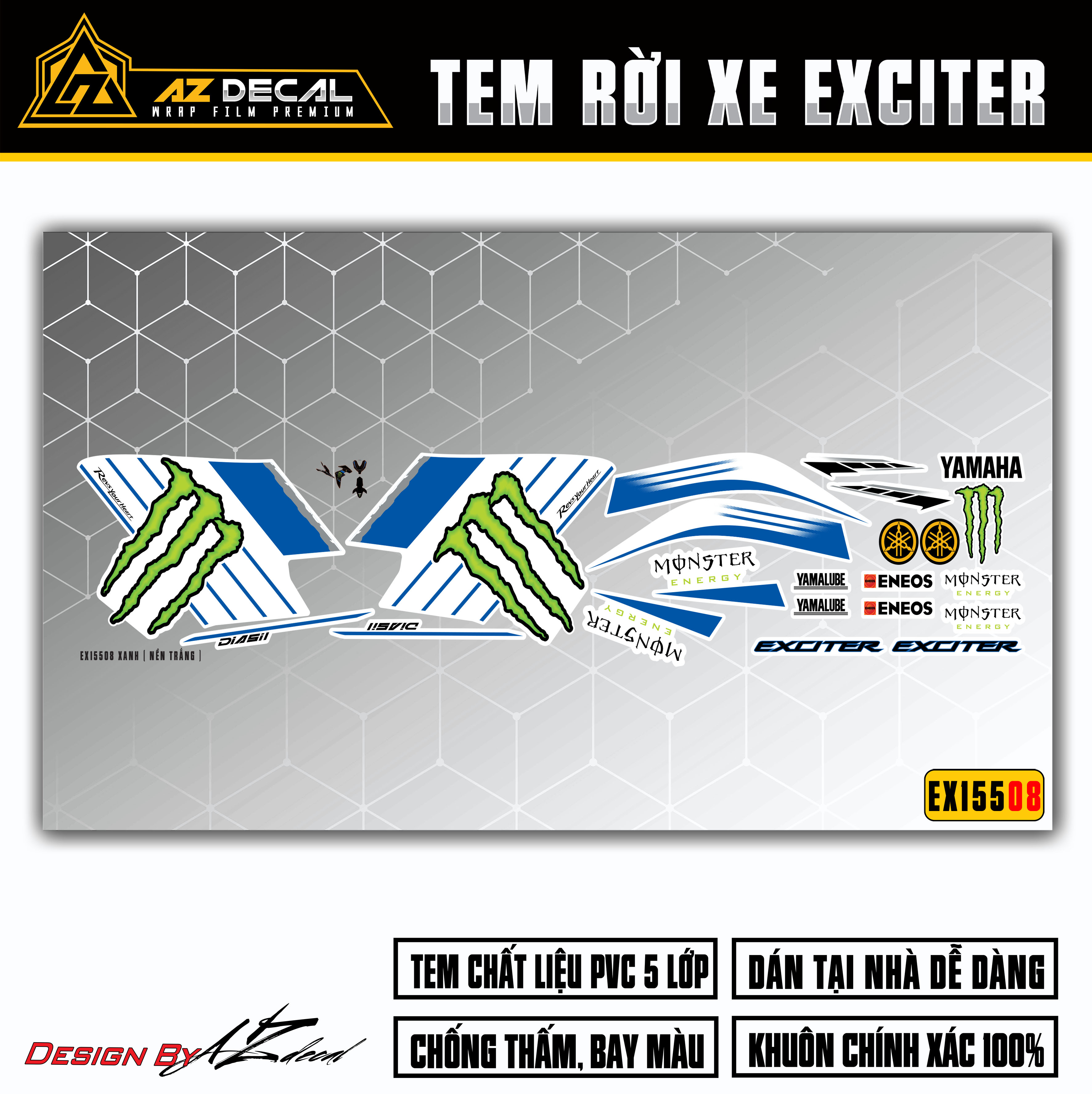 Tem Rời Xe Exciter 155 Monster Đa Dạng Màu Tem | EX15508 | Decal Chế Dán Ex155 Chất Liệu Chống Nước 