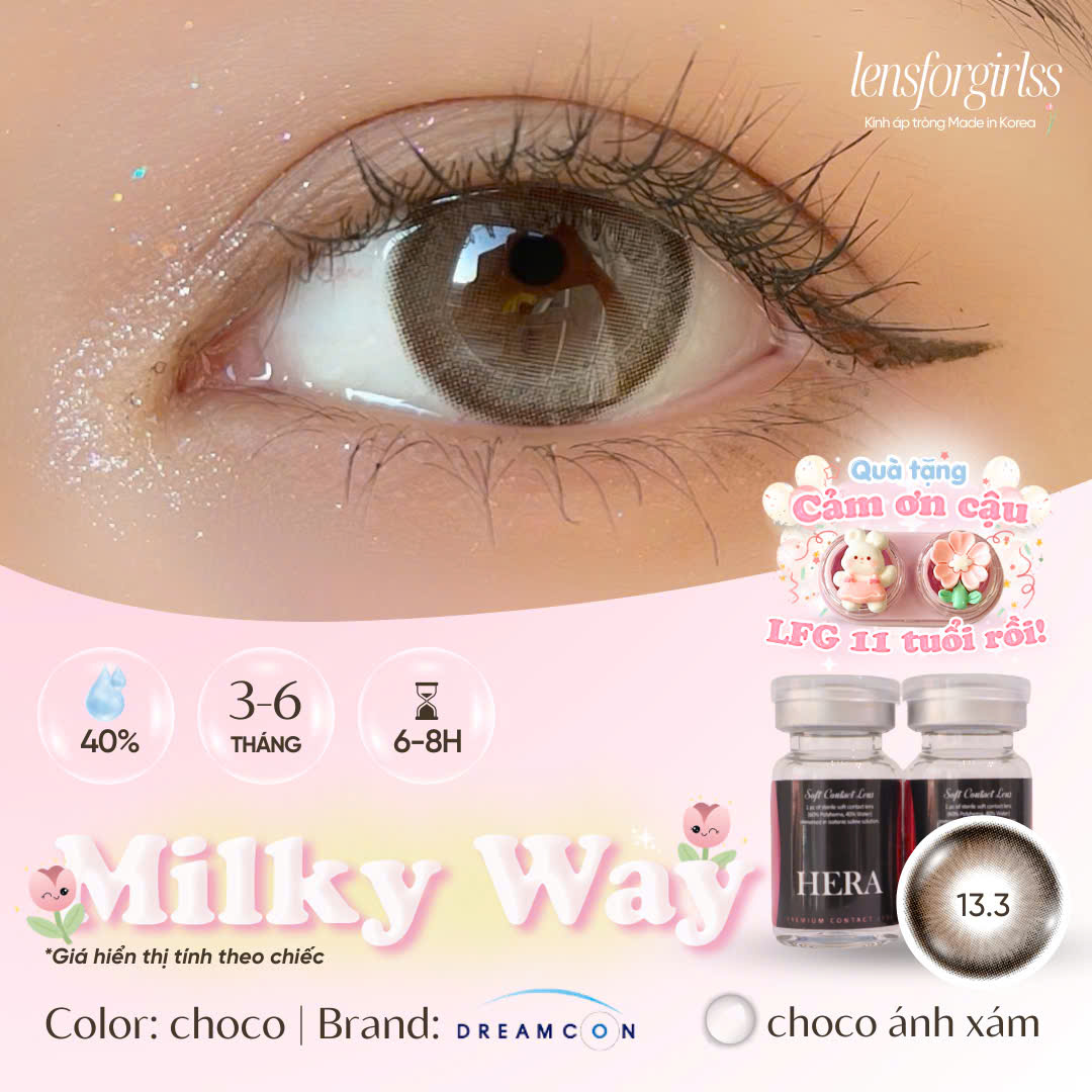 Kính áp tròng MILKY WAY CHOCO ánh xám sữa trong trẻo Made in Korea | HSD 3-6 tháng | Lens cận | LENS