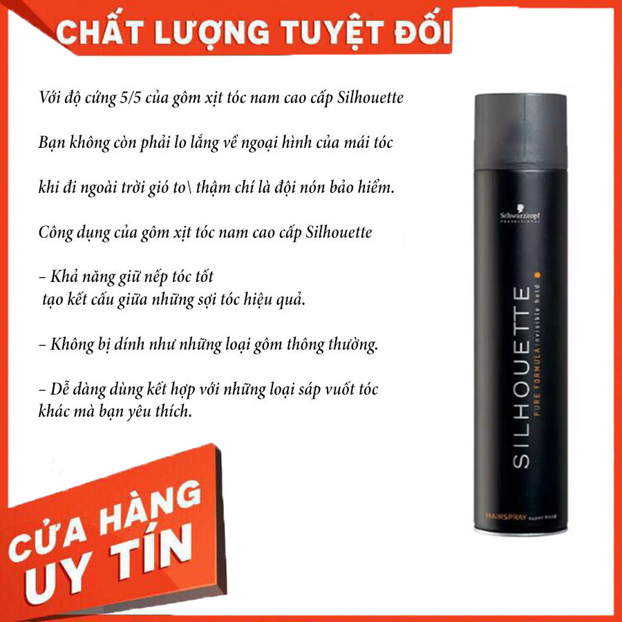 [HCM]Gôm xịt tóc Silhouette độ cứng 5 không làm nặng tóc giữ nếp lâu dài không để lại dư chất trên tóc