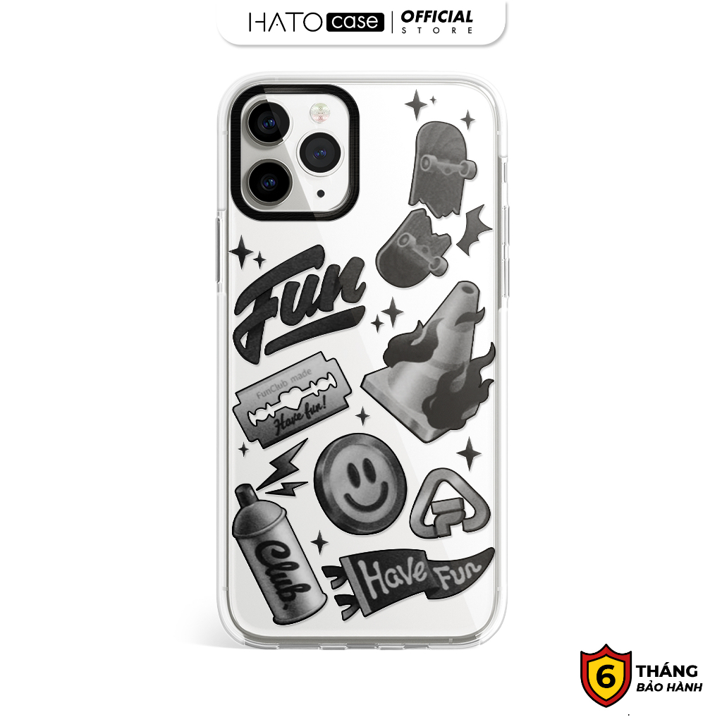 Ốp lưng iphone chống sốc phong cách thời trang HATO Case ốp in hình trắng đen 6 7 8 x xr xs 11 12 13 14 pro max plus