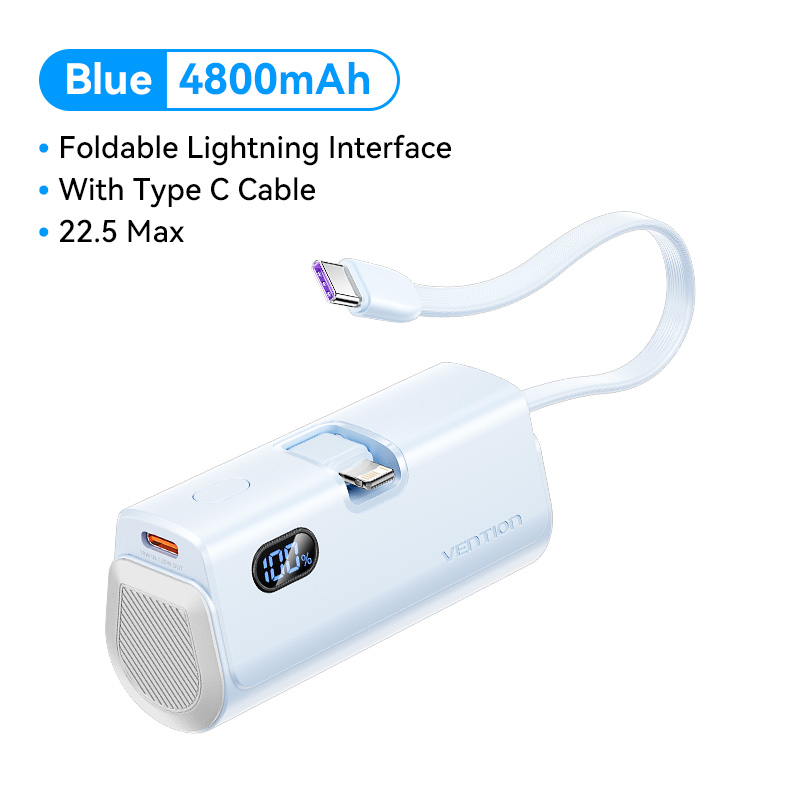 Vention Mini Powerbank 4800mAh - Sạc Dự Phòng Siêu Nhỏ Gọn Tích Hợp Cáp Lightning & Type-C 22.5W - M