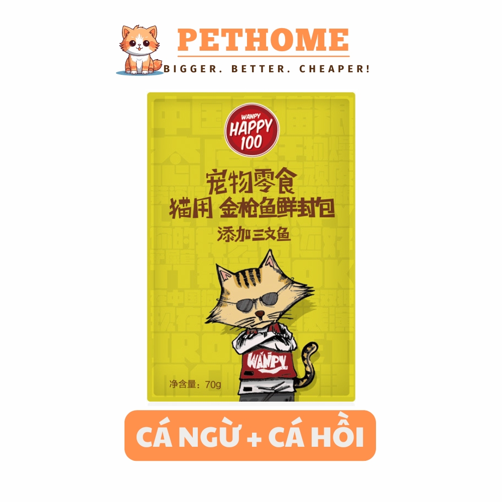 Pate Cho Mèo Wanpy Happy 100 Gói 70gram Pate Mèo Happy 100 Cho Mèo Bổ Sung Đầy Đủ Dinh Dưỡng Bù Nước