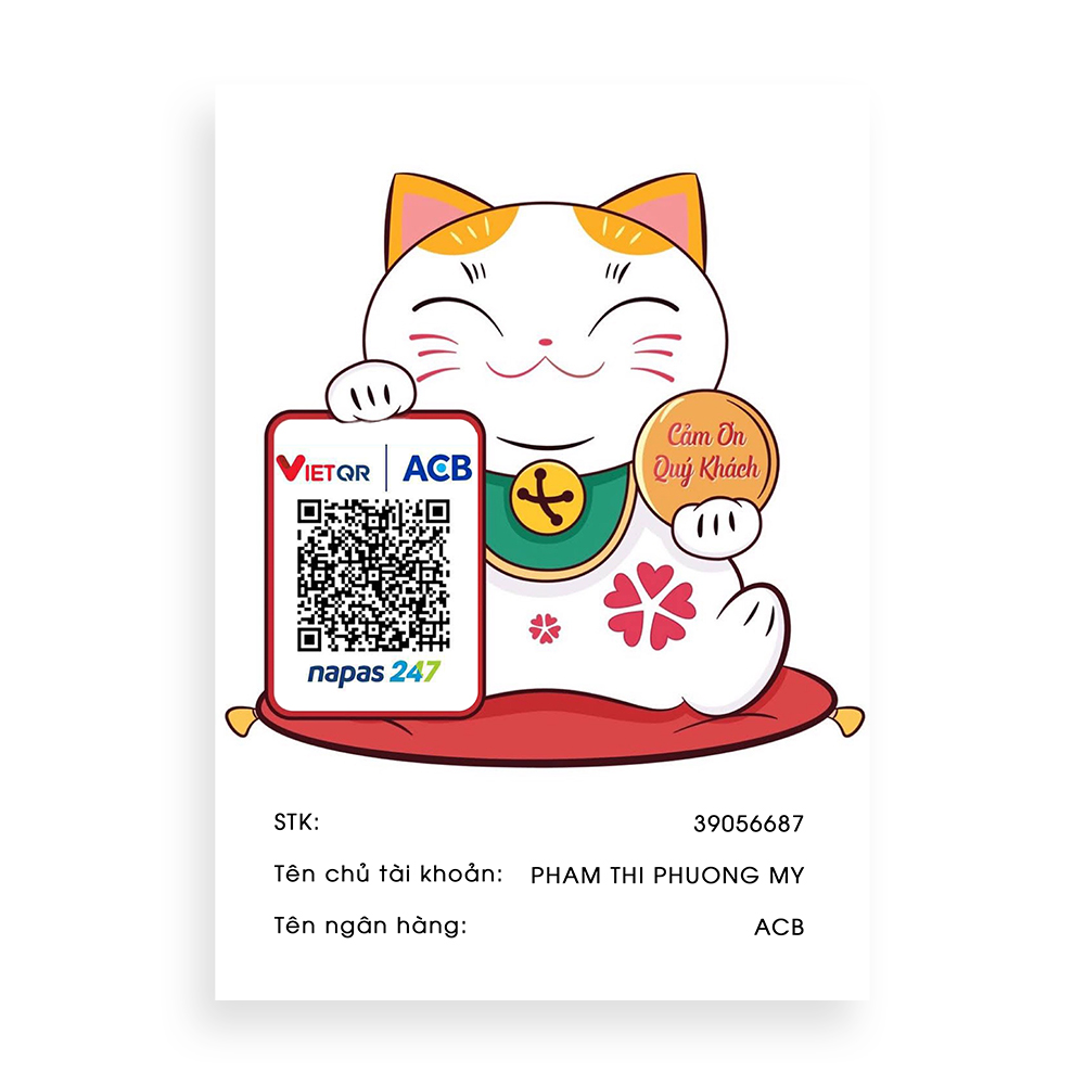 Combo 5 Tấm Decal Dán Mã QR Code Mèo Thần Tài | Tài Khoản Ngân Hàng - In Thông Tin Tiện Lợi