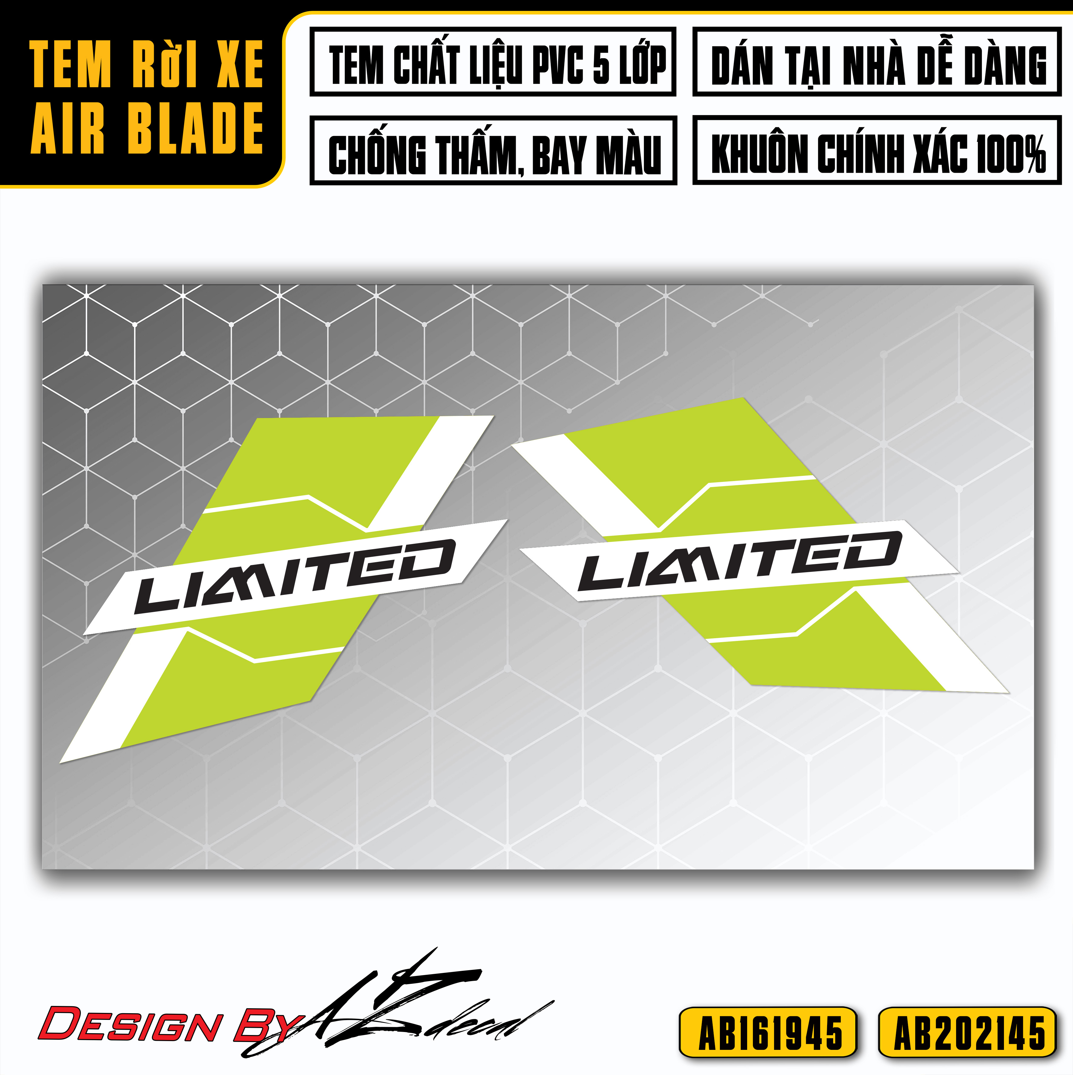 Tem AirBlade AB Thiết Kế Limited | AB45 | Decal Dán Xe Máy Air Blade 2016 2019 2020 2021 2022 Đỏ Đen