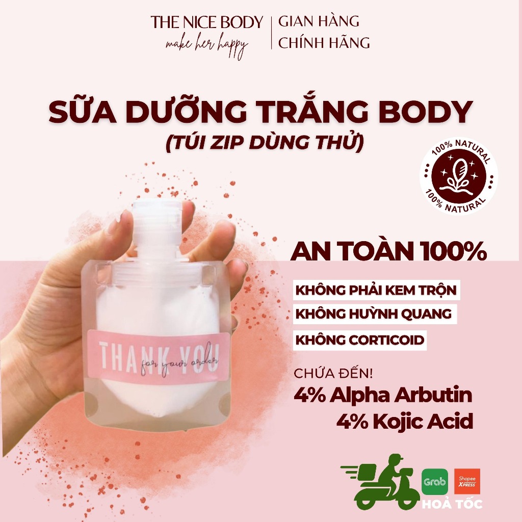 Kem Body Dưỡng Trắng Da Dạng Sữa Chứa 4% Alpha Arbutin Và 4% Kojic Acid Giúp Làm Trắng Toàn 