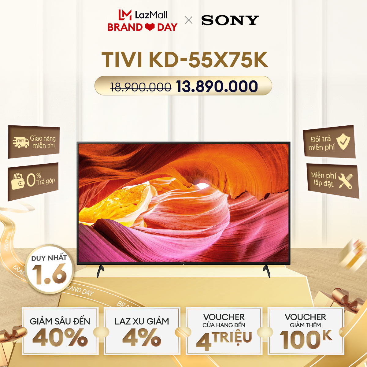 (DUY NHẤT BRAND DAY 1.6) Tivi Sony 55 inch | 55X75K | 4K Ultra HD | Dải tần nhạy sáng cao (HDR) | Smart TV (Google TV) I Mới 2022