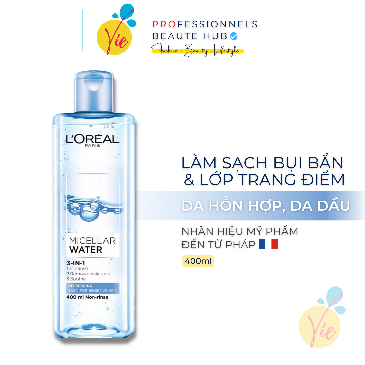 Nước Tẩy Trang LOreal Xanh Nhạt Cho Mọi Loại Da LOreal Paris 3-in-1 Micellar Water Mát Da