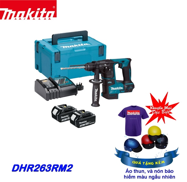 Máy khoan bê tông Pin 18Vx2  Makita DHR263 RM2 (HÀNG CHÍNH HÃNG) Tặng áo thun Makita nón bảo hiểm