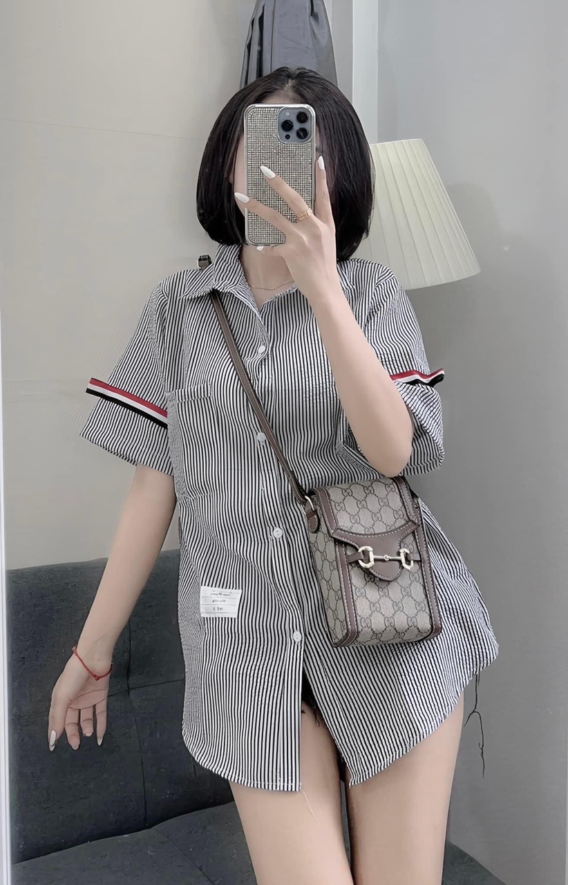 Áo sơ mi nam nữ thoom kẻ xám chất đẹp hàng xịn mẫu hot form rộng đẹp