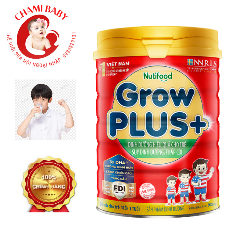 Sữa Bột Grow Plus Đỏ 900G Cho Trẻ Thấp Còi. Date luôn mới