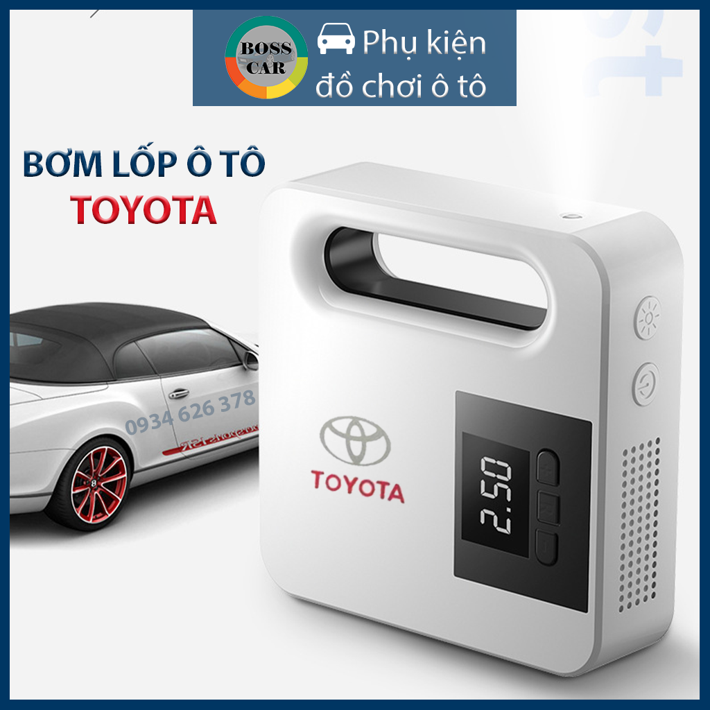 Bơm lốp ô tô điện tử tự ngắt Toyota cao cấp bộ máy bơm lốp bánh xe oto xe hơi màn hình led đồng hồ đ