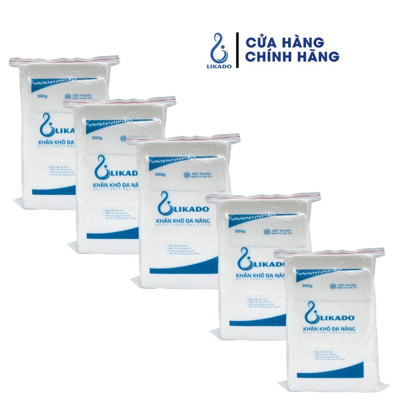 Khăn vải khô đa năng LIKADO cho bé 300g ( 5 GÓI) GẤP ĐÔI